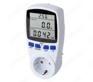 Priza cu contoar monitorizare consum energie, ecran LCD, 75x147x75mm, alb