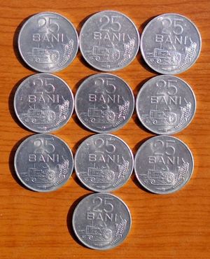 Vând lot 10 monede 25 bani 1982