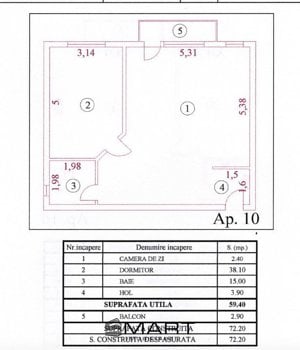 Apartament 2 camere 59mp et. 2 zona Strand - imagine 4