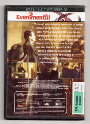 dvd film procesul the trial cu anthony hopkins si kyle maclachlan. este ecranizarea romanului proces - imagine 2
