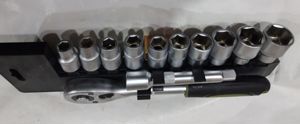 Chei tubulare, set de 10 capete, 1/2", cu clichet și prelungitor 