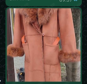 Cojoc lung nou cu blana de vulpe guler si mineci măr L