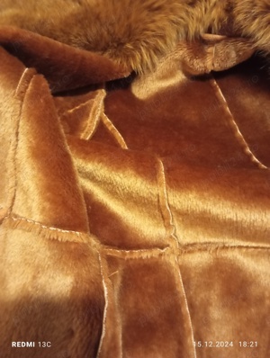 Cojoc lung nou cu blana de vulpe guler si mineci măr L - imagine 2