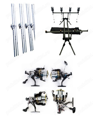 Set 4 Lansete 3,90 m, 3 Segm, Mandrina Metalica, 4 Mulinete G 65 cu Baitrunner, Rod Pod, Senzori