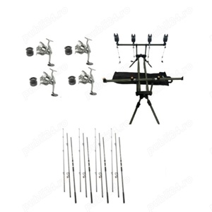 Set 4 Lansete Carbon 3, 90m, 3 Segm, 4 Mulinete Tambur 8000, Rod Pod, Senzori