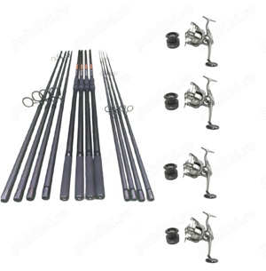 4 Lansete 3, 60 m, 3 Segm + 4 Mulinete DM 80, Tambur 8000 Metalic, 10 Rulmenti, 4 Role Fir