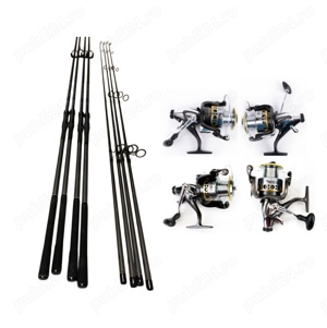 4 Lansete Carbon 3, 90 m, 2 Segm, 4 Mulinete G 65 cu Baitrunner, 4 Role fir