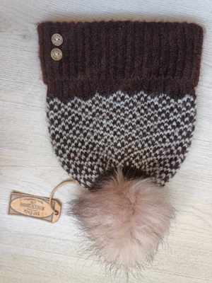 Fes Caciula Fat Face soft knit beanie with Pompom brown one size Faux Fur