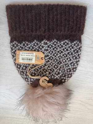 Fes Caciula Fat Face soft knit beanie with Pompom brown one size Faux Fur - imagine 3
