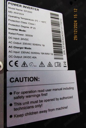 Invertor solar 3 Kw. Transformă curentul electric produs de panourile  f. v.  în  c. a. 220 V c. a.  - imagine 2