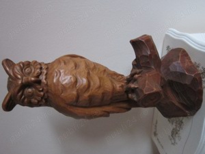 cadou rar  Black Forest Owl feng shui Bufnita sculptura lemn Germania 1950