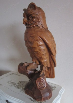 cadou rar  Black Forest Owl feng shui Bufnita sculptura lemn Germania 1950 - imagine 4