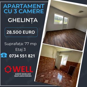 De vânzare apartament cu 3 camere la etajul 3 în Ghelința!