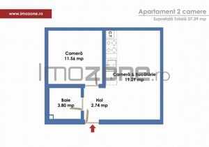 Apartament 2 camere, 37mp, centrala proprie,bucataria inclusa,  0% COMISION. - imagine 3