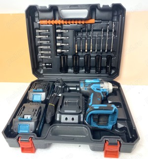 Kit complet cheie de impact profesionala 88V, accesorii incluse, 2 baterii 4Ah, tubulare si burghie