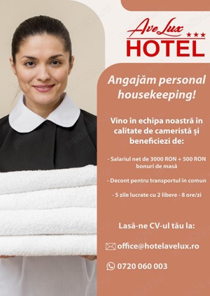 Hotel 3* Brasov angajează cameristă 