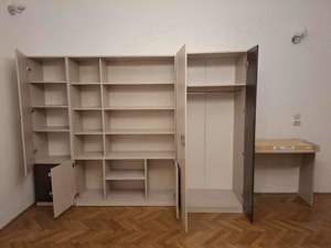 Set mobilier dormitor beige bej dulap haine si biblioteca - imagine 2