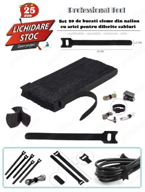 Set 20 cleme bride din nailon cu arici pentru strans cabluri- Germania
