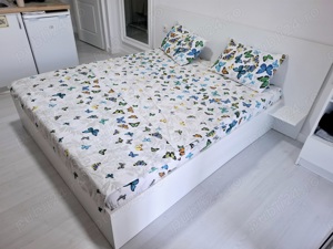 Pat cu saltea si polite 190x160x20 cm+protectie saltea+lenjerie de pat - imagine 2