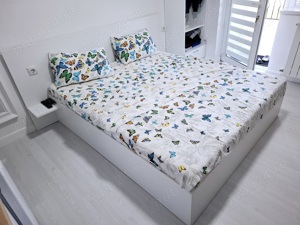 Pat cu saltea si polite 190x160x20 cm+protectie saltea+lenjerie de pat - imagine 5