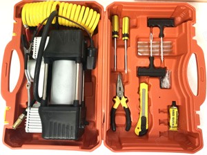 Trusa auto reparatii cauciuc + Compresor 12V, completa