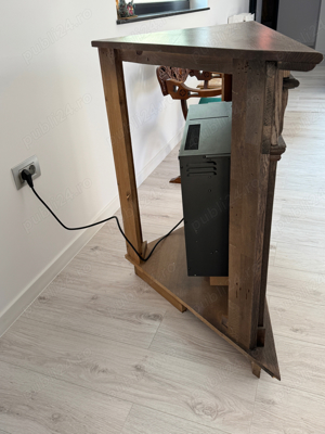 Semineu electric cu lumina led din lemn masiv stejar - imagine 3