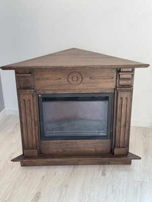 Semineu electric cu lumina led din lemn masiv stejar - imagine 2