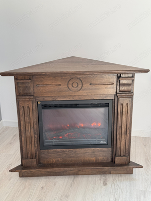 Semineu electric cu lumina led din lemn masiv stejar - imagine 4