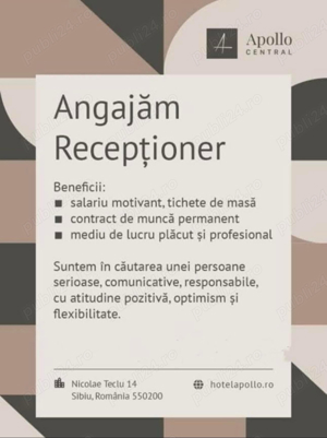 Angajăm recepționer