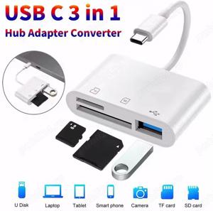 Hub Adaptor Convertor OTG 3 in 1 -Tip C  -USB Stick, TF si SD Card -UK - imagine 2