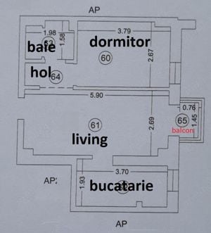 Apartament cu 2 camere in bloc din 2016