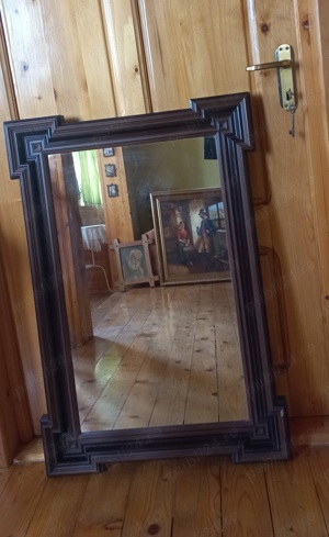 Oglindă de perete veche, cu ramă lemn 92 60 cm