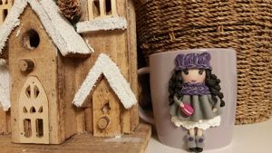 Cadou pentru sotie iubita cana papusa handmade