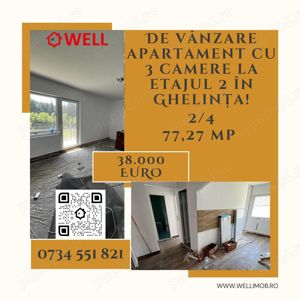 De vânzare apartament cu 3 camere la etajul 2 în Ghelința!