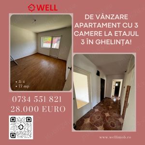 De vânzare apartament cu 3 camere la etajul 3 în Ghelința!