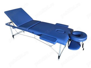 Masa de masaj, cadru aluminiu, 3 sectiuni, albastru