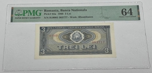 bancnota rara romaneasca - 3 lei 1966 gradata PMG64