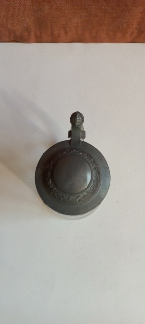 Halbă bere, cană cristal gravat cu capac cositor - imagine 3