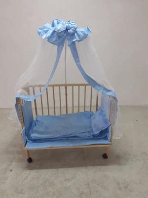 Patut bebelusi cu baldachin, SL897, Albastru, NOU
