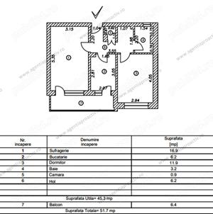 Apartament 2 camere decomandat, etajul 6, in cartier Micro 20. - imagine 6