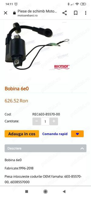 Bobina inductie 6E0 Motor Yamaha 4-5 cp, 2 timpi - imagine 2