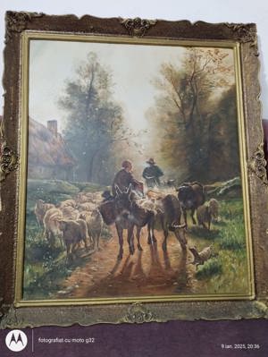 Copie ulei +pânza "În drum spre piață " a artistului francez realist Constant Troyon