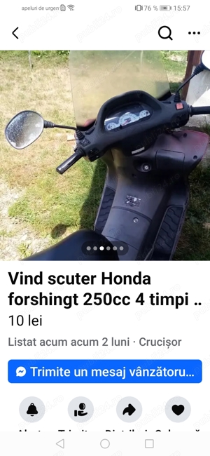 Vind scuter Honda forshingt 250cc 4 timpi cu acte de Italia scuterul merge nu sint probleme am alarm - imagine 3