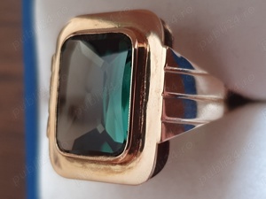 Inel ghiul vintage unicat antic unisex aur 14k cu turmalina naturala