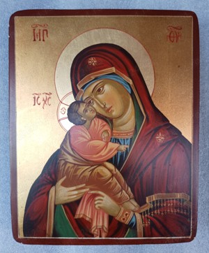 Icoana Maica Domnului cu pruncul  realizata manual