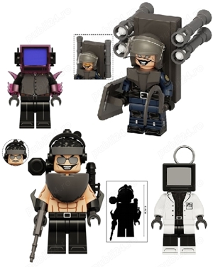 Set 4 Minifigurine tip Lego Skibidi Toilet Man pack7: SWAT Pack