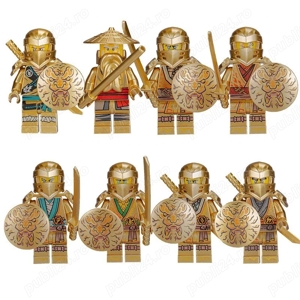 Set 8 minifigurine noi tip Lego Ninjago cu Armuri si Scuturi de Aur