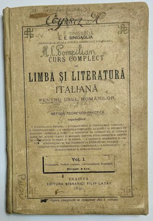 1891, L E Sinigaglia - Curs Complect de Limba și Literatura Italiană, pt uzul românilor, Vol 1