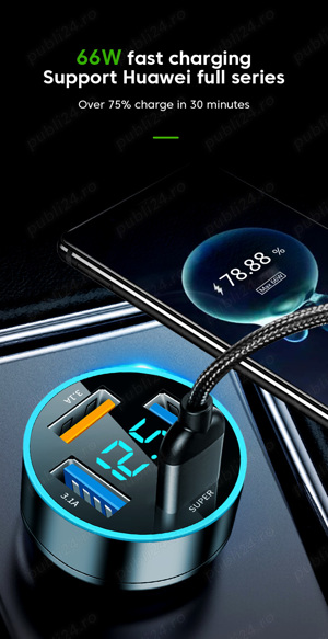 Incarcator auto Smart Fast Charging, putere 66W, negru - imagine 3