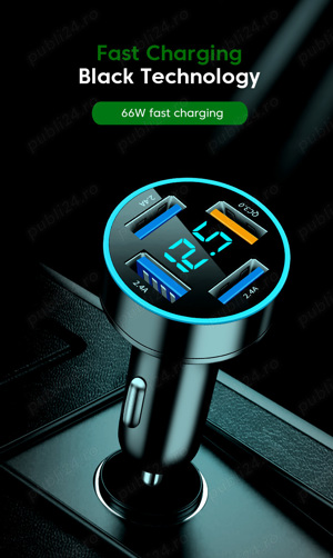 Incarcator auto Smart Fast Charging, putere 66W, negru - imagine 2